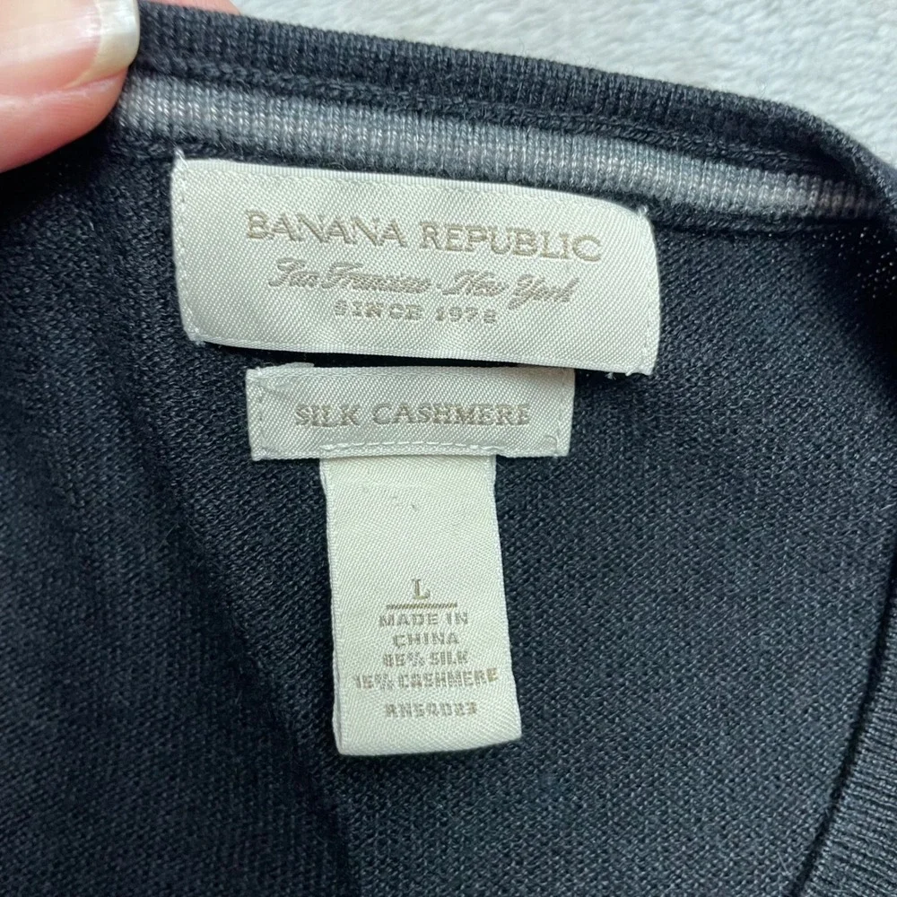 Banana Republic Mens Silk Cashmere Sweater Size L Black Crewneck Knit Old Money